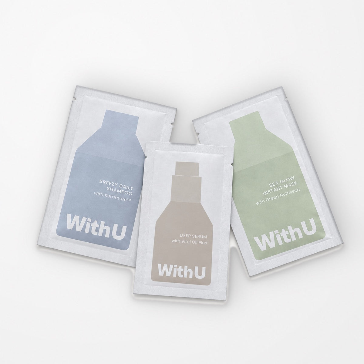 Sobres de prueba With U: Breezy Daily Shampoo, Deep Serum y Sea Glow Instant Mask